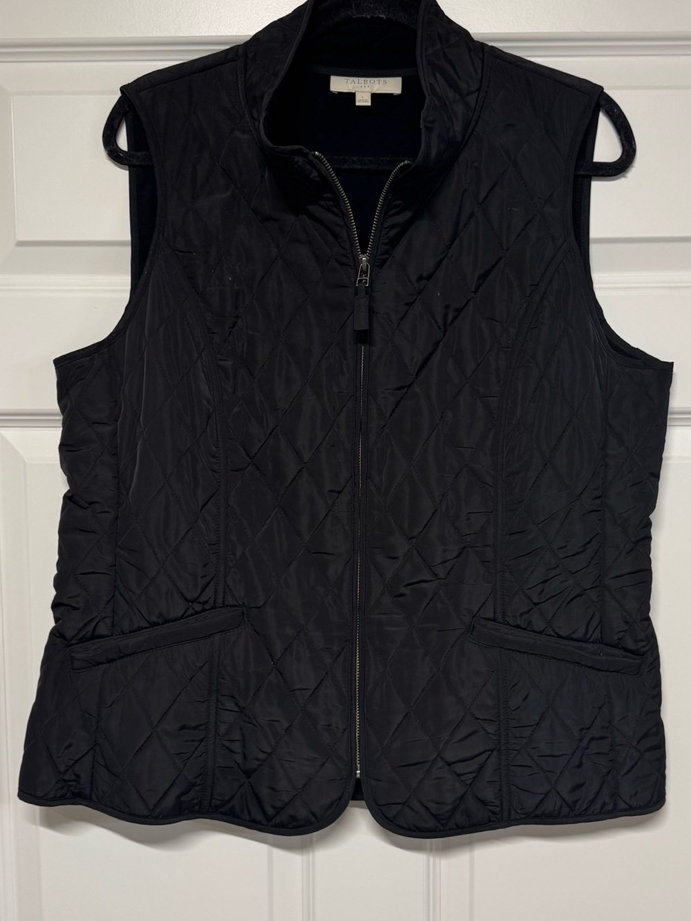 Talbots Black Quilted Zip Vest with Stand Collar L